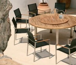 Barlow Tyrie Equinox 180cm Circular Dining Table -Love Garden a close up of the teak hardwood. 4a396d787c07bb681a61df8bf1096b28 original