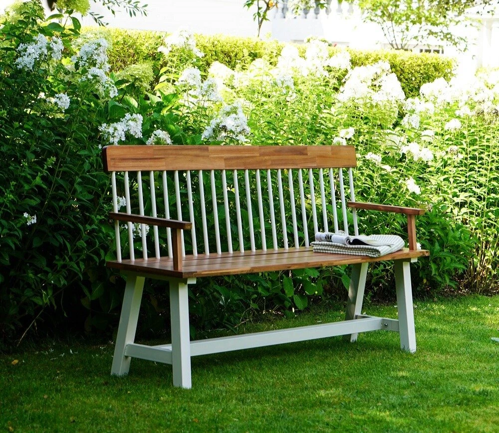 Ivyline Broadyway Acacia Wood Cream Garden Bench 4 Ivyline Broadyway Acacia Wood Cream Garden Bench - Image 2