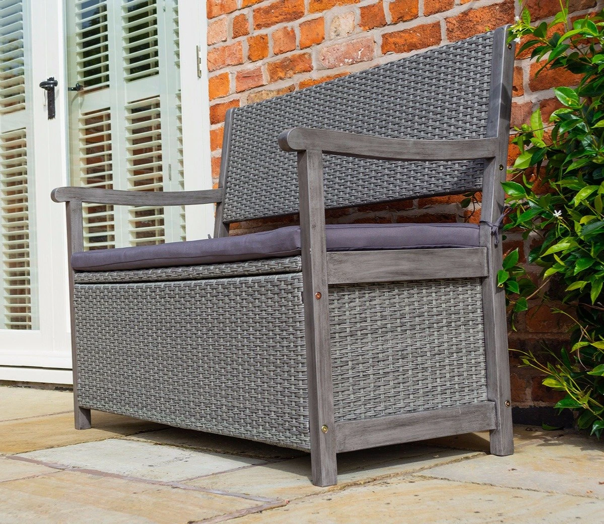 Rowlinson Alderley Rattan Storage Bench - Grey 5 Rowlinson Alderley Rattan Storage Bench - Grey - Image 3