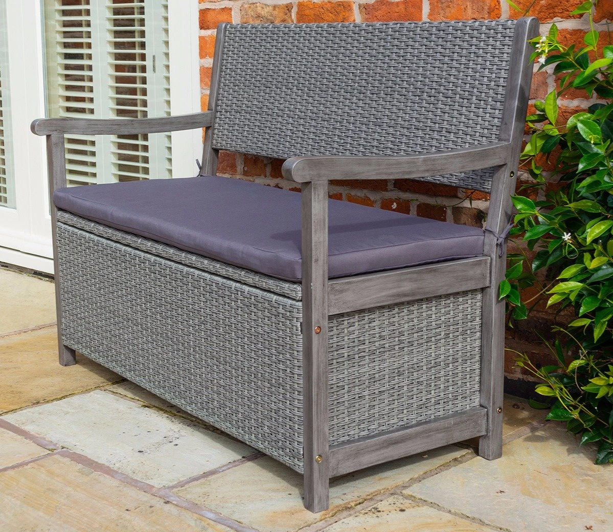Rowlinson Alderley Rattan Storage Bench - Grey 4 Rowlinson Alderley Rattan Storage Bench - Grey - Image 2