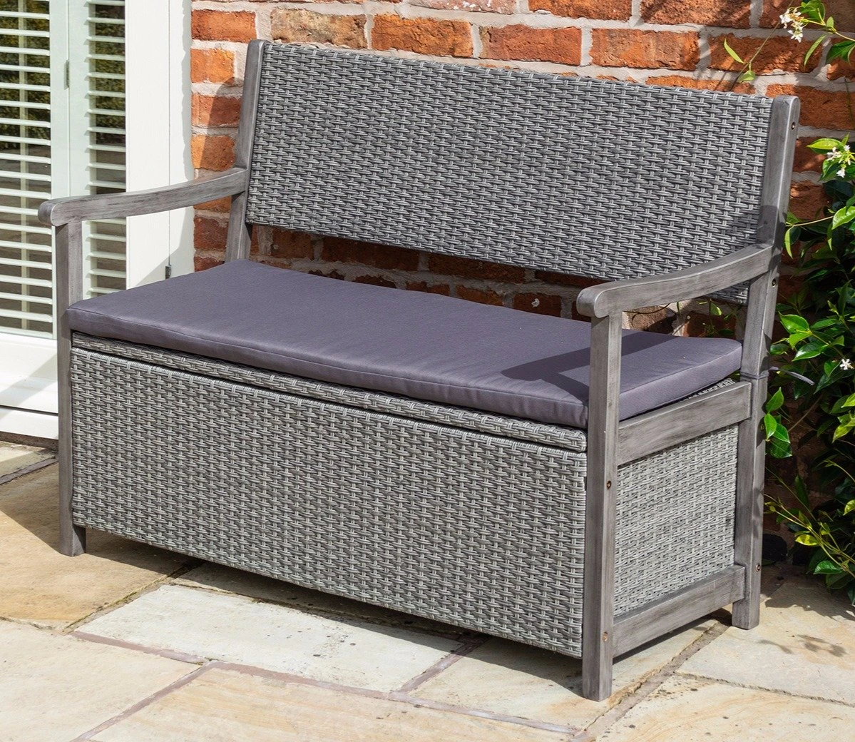 Rowlinson Alderley Rattan Storage Bench - Grey 3 Rowlinson Alderley Rattan Storage Bench - Grey
