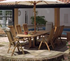 Barlow Tyrie Stirling Extending 320cm Oval Dining Table -Love Garden the stirling extending table in use with matching chairs. 2d74b2fc3e814495530c1d6c09325db8 original