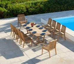 Barlow Tyrie Chesapeake 280cm Rectangular Dining Table -Love Garden view of the full table with 10 matching seats on display. 3bdd51addcaaefcb12b104d5fcaee363 original